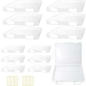 12 Pcs Clear A4 A5 File Box Document Plastic Storage Box with 48 Labels File Holder Organizer Box Paper Plastic Case Magazine Protector with Buckle Office School Supplies(White)