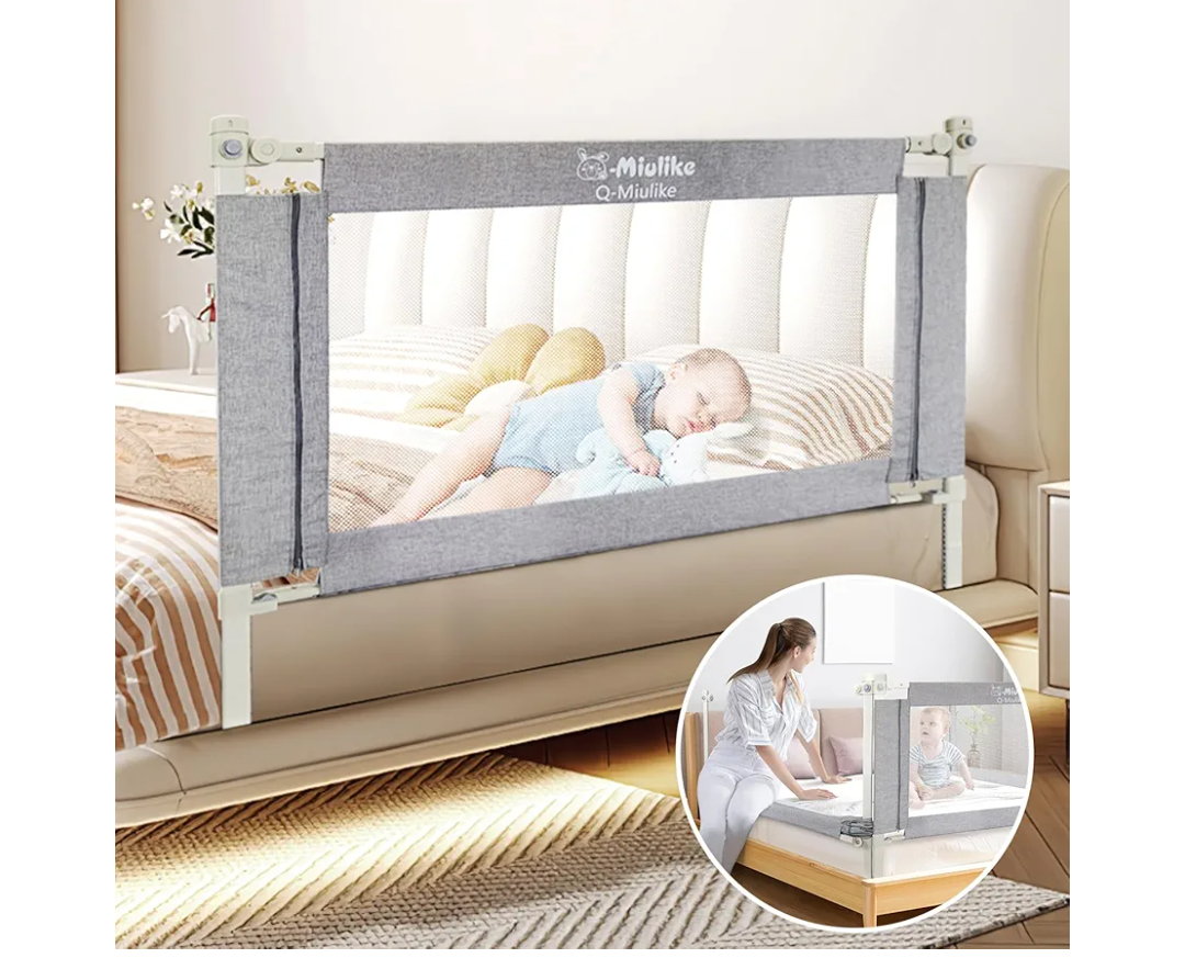 Q-MIULIKE Baby Bed Rails for Toddlers Crib Guard Rail Safety Rail Guards with Double Child Lock, 28 Height Adjustable Toddler Bed Rails (Gray, 58", 1 Piece) for King Queen Twin Full Size Bed