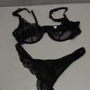 Lilosy Sexy Floral Lace Scallop Underwire Push Up Sheer Lingerie Set Outfits, L