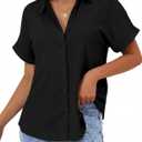 JEKAOYI Womens Button Down Shirts, Cotton Short Sleeve Button Up Shirt Casual Spring Blouses Summer Vacation Tops (L)