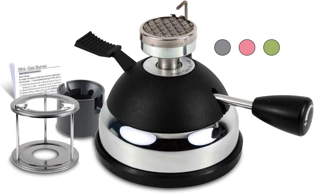 BLUEFIRE Butane Mini Burner for Tabletop Coffee Siphon Syphon/w Furnace Stand and Assembly Rack Ceramic Windproof Torch Head Portable Cooking Stove Espresso Maker Chafing Soup Tureens Fondue Bunsen (Black)