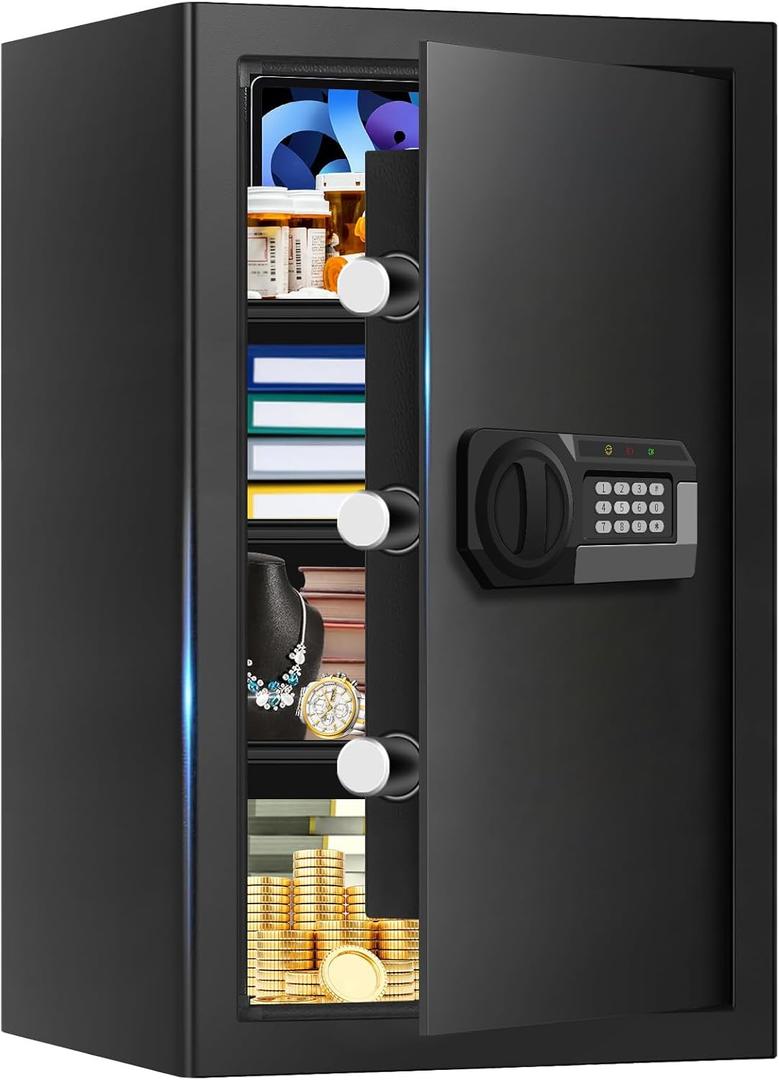 5.2 Cuft Large Home Safes Water and Fireproof, Digital Safes for Home Use Fire and Water Proof with Removable Shelves, Alarm System and Mute Function, Anti-Theft Fireproof Safe for Home Documents