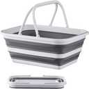 Monozuki Collapsible Sink 4.8Gal/18.1L Eco-Recycled Material Picnic Basket with Handle Bucket for Cleaning Camping Essentials Space Saving Outdoor Portable Bucket for Camping(Grey)