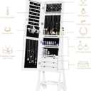 Mirror Jewelry Cabinet Standing, Full Length Mirror Jewelry Armoire Jewelry Organizer Lockable Jewelry Storage for Women Girl Full-Length Frameless LED Lights 6 Drawers Lockable White, Size 51.5/16.7/7 inch