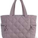 Prite Quilted Tote Bag for Women, Lightweight Puffer Tote with Zipper, Travel Work Nurse Gym Bag(Purple)