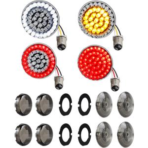 NTHREEAUTO 1157 LED Front Rear Turn Signals, 2 Inch Bullet + 3-1/4 Inch Flat Smoked Turn Signal Light Lens Compatible with Harley Touring Dyna Sportster Softail Road King Street Glide 1986-2023 (Diode)