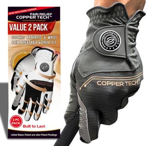 Copper Tech Mens Golf Gloves (2 Packs) - Joint Support for Golfers with Copper Compression-Comfort & Joint- Friendly - Golf Gloves Men (X-Large, Charcoal Gray)