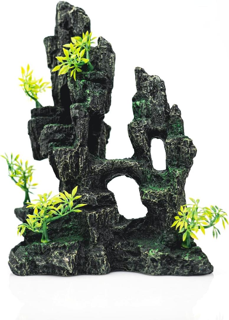 Aquarium Decor - Fish Tank Decorations with Mountain View Stone Ornament, Ideal for Betta, Snails, Turtle, Hiding, Climbing, Exploring, Landscaping, Aquascaping (Hill 03)
