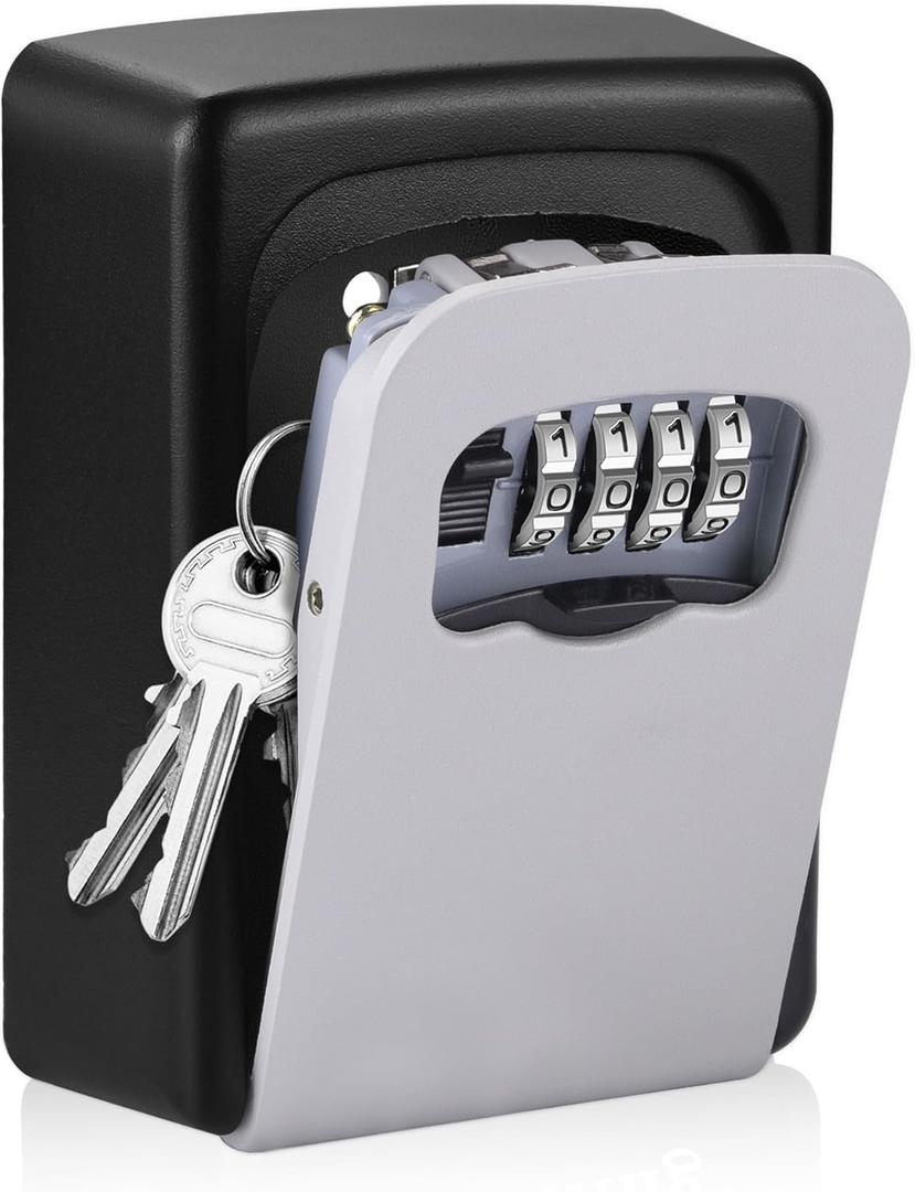 Key Lock Box for Outside - Sturdy and Durable Lock Box for House,5 Key Capacity Lockbox for Keys Outdoor,Waterproof Emergency Spare Lockbox with Resettable Code for Home,Garage,Airbnb (1 pack-Grey)