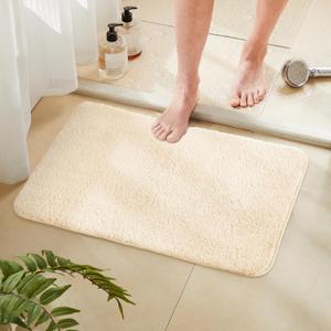 TECHMILLY Fluffy Bathroom Rug Mat Small 24x17, Absorbent Thick Microfiber Mats with Non Slip Rubber Backing, Quick Dry Machine Washable Bath Rugs for Bathroom Floor, Bathtub and Shower, Cream