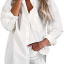 Astylish Women Denim Shirts Button Down Blouse V Neck Casual Tops L