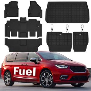 Floor Mats & Trunk Mat Fit for 2017-2025 Chrysler Pacifica Fuel Version Fit 7&8 Seat(Non Hybrid & Pinnacle Model),All Weather Protection TPE, Anti-Slip Floor Liner for Pacifica Accessorie