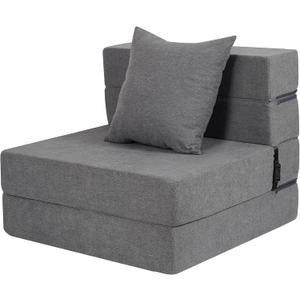 Futon Sofa Bed With High-Density Memory Foam and Fluffy Pillow, Folding Floor Couch Guest Bed, Single Size, Dark Grey