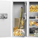 33.46" Fireproof Wall Safes Between the Studs 16" Centers, Security Cabinet Wall Safe with Digital Keypad and Removable Shelves, in Wall Hidden Fire Safe for Money, Pistols, Documents, Passport ﻿