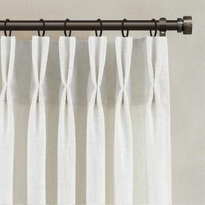 Pinch Pleated Linen Curtains 90 Inches Long for Living Dining Room Bedroom 2 Panel Set Beige White Cream Pinch Pleat Curtain 90 Inch Neutral Boho Floor to Ceiling Curtains Semi Sheer Linen Drapes, 40"W x 90"L (Pack of 2), Beige White