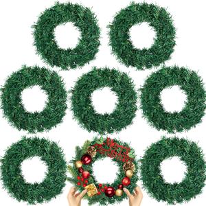 8 Pcs Christmas Wreath 10 Inch Green Artificial Wreaths DIY Faux Plain Wreaths Front Door Green Farmhouse Cabinets Wreath Indoor Outdoor Wall Decor(Fresh)