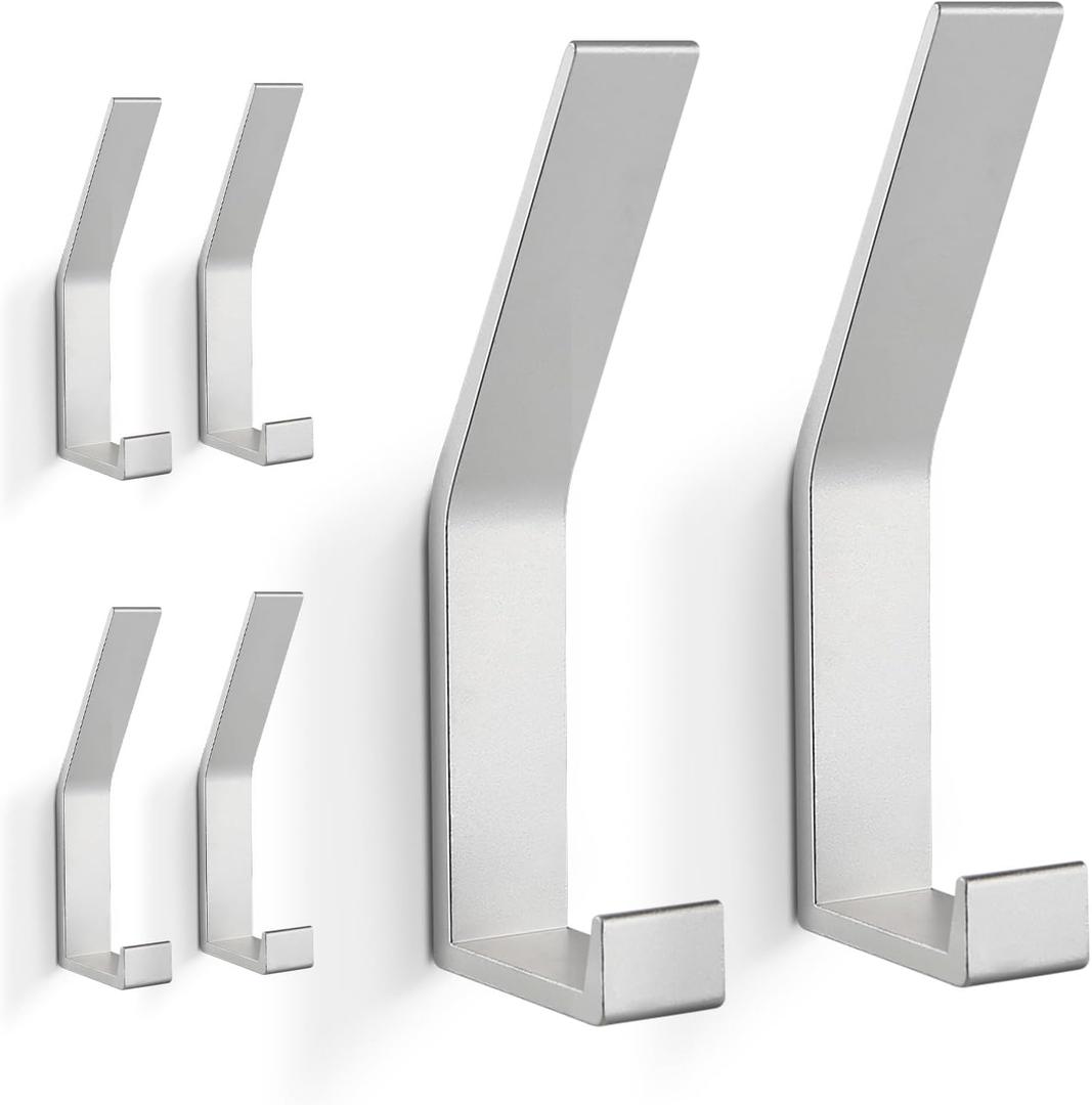 Coat Hooks Wall Mounted, 6 Packs Wall Hooks for Hanging Clothes, Coat, Towel, Rope, Keys, Hats, Purse, Wall Hangers for Kitchen, Bathroom, Door, Cabinet, Hallways, Bedrooms (Silver, 6 Packs)