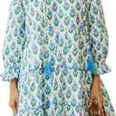 Women's Boho Floral Mini Dress Printed Tiered Ruffle Long Sleeve V Neck Summer Dress (White, M)