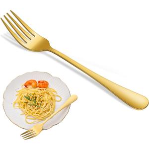 Gold Dinner Forks Set, 8-Piece 8 Inch PVD Gold Stainless Steel Cutlery Forks,Golden Metal Fork for Home Party Or Wedding,Dishwasher Safe Golden Table Fork Set