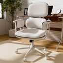 HomeZeer White Office Chair, Memory Foam Seat Mid Century Modern Desk Chair | 3.9" Sloped U-Shaped Memory Foam Cushion, Granular Linen Fabric, Lumbar Support, 1.2mm Sturdy Metal Tube, 400LBS Capacity, 20 inches x 19.5 inches x 42 inches