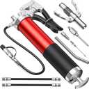 Grease Gun Kit, 8000 PSI Heavy Duty Pistol Grip Grease Gun with Quick Locking Coupler, Spring Flex Hose, 14oz Load, 2 Standard Hose, Reinforced Coupler, Rigid Pipe, Sharp Nozzle (red)