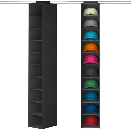 Lifewit 10 Compartments Hat Organizer for Baseball Caps, 1 Pack Hat Rack Hanging Storage organizer, Non-Woven Fabric Display Shelf Holds Up to 40 Hats, Cap Holder Hanger for Closet, Bedroom, Black
