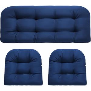 DANGHOOGY Wicker Chair Cushions, Waterproof Outdoor Loveseat Cushions for Patio Furniture, 3 Pieces Wicker Furniture Cushions, 1 Loveseat and 2 U-Shaped Cushions, Blue