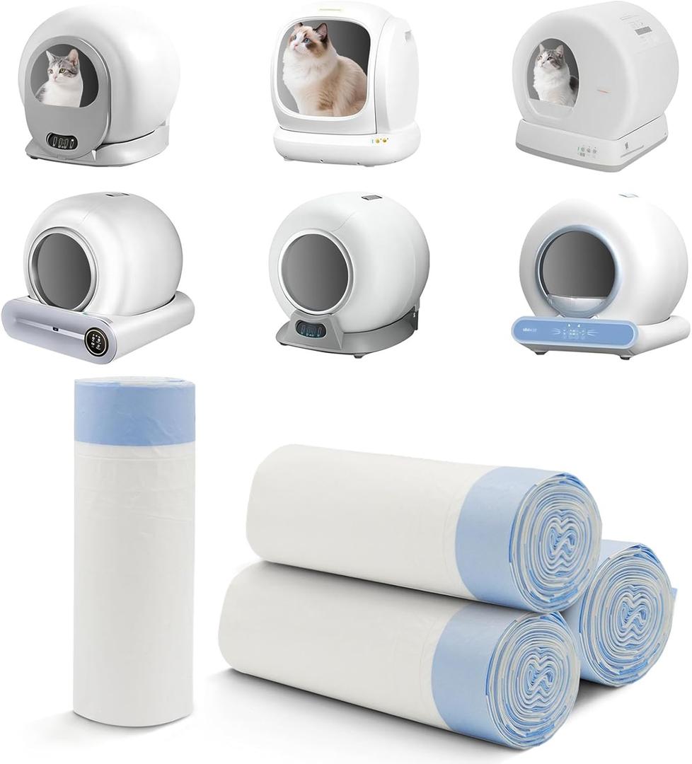 80 Count 19.6" x 18" Cat Litter Box Liners for Self-Cleaning Cat Litter Box, Replacement Automatic Litter Box Liners, 4 Rolls Drawstring Trash Bags for Robot, Extra Thick4 Packs/80 Counts