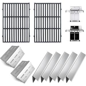 Replacement Kit for Weber Genesis Parts 300 Series with Front Control Knob 7524 Cooking Grates 65505 Heat Deflectors 7620 Flavorizer Bars for Weber E-310 E-320 E-330 S-310 S320 S-330 EP-310