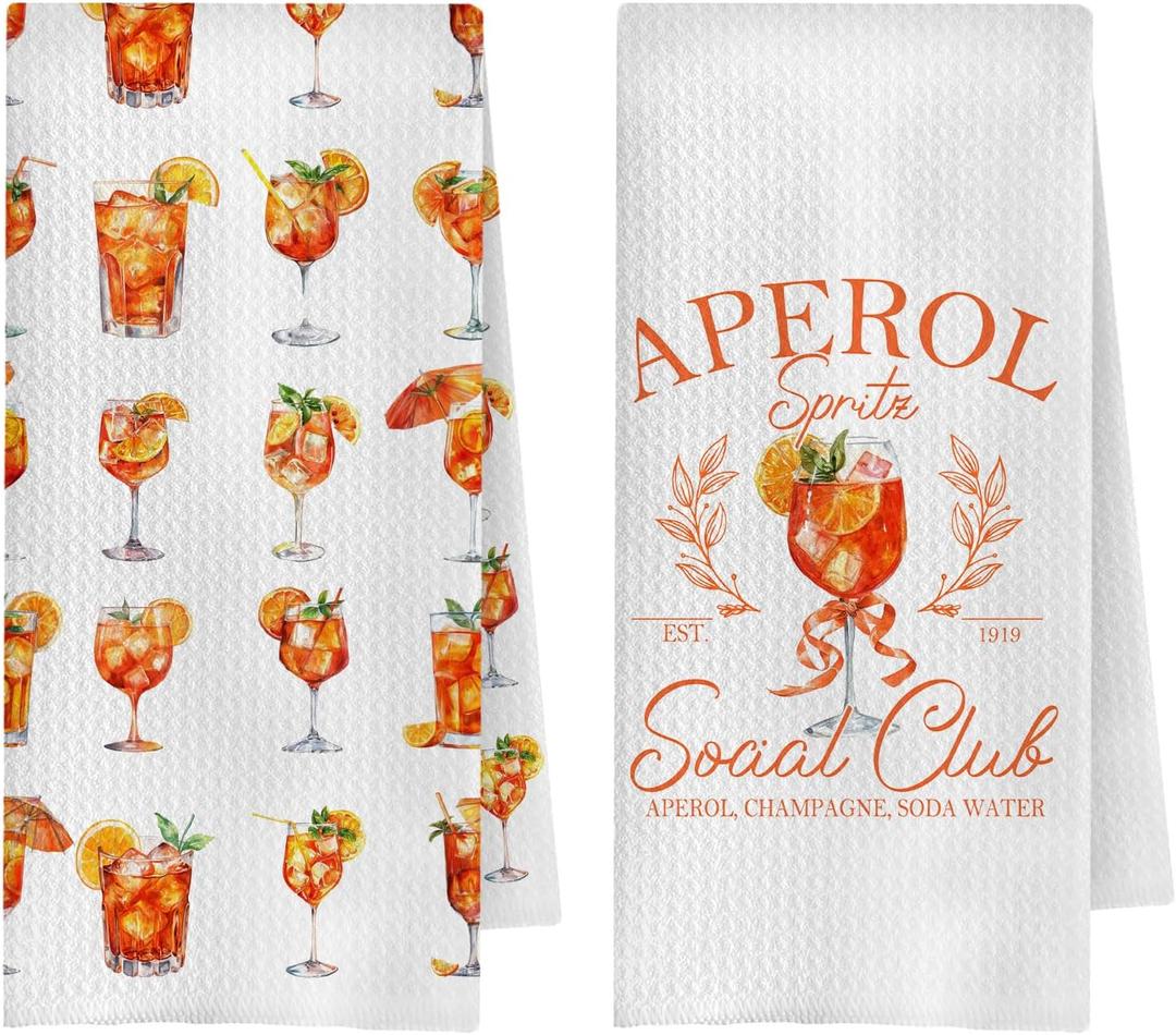 Aperol Spritz Gift Kitchen Towels, Cocktail Lover Gifts Dish Tea Towel for Kitchen Bart Cart Decor, Aperol Spritz Cocktail Themed Gifts Decorative Hand Towels, 16x24 Inches Set of 2