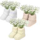 Chicingyou 3 Set Baby Shower Table Decorations Crochet Knitted Baby Booties Bulk with Dried Pampas Grass Bouquet Boho Table Centerpieces Gender Reveal Party Decor