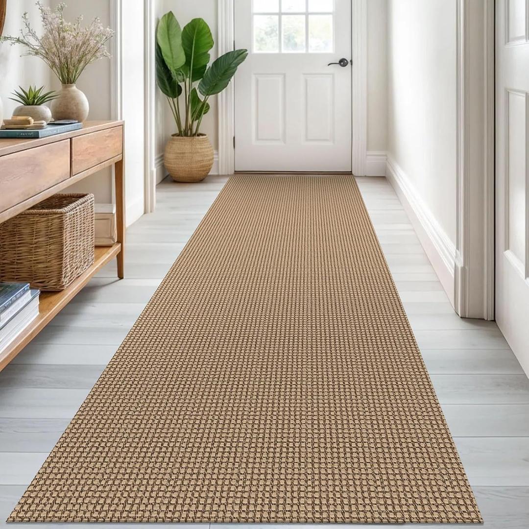 KOZYFLY Runners for Hallways 3x8 ft Washable Kitchen Runner Non Slip Rubber Backed Hall Runners Cotton Entryway Runner Rugs Floor Carpet for Indoor Backdoor Bedroom Kitchen, Tan/Orange/Brown