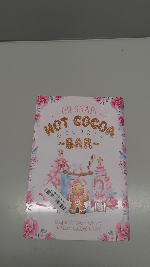 Vintage Pink Christmas Decor Gifts Rustic Hot Cocoa Cookies Bar Gingerbread Tin Sign for Home Farmhouse Kicthen Cafe Wall 8 x 6 inches (3237)