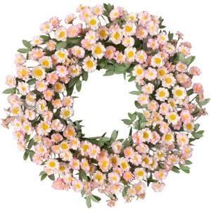 Pink Daisy Spring Wreath for Front Door, 22 Inch Spring Summer Floral Wreath with Eucalyptus Leaves for Wall Window Home Festival Indoor Outdoor Decor
