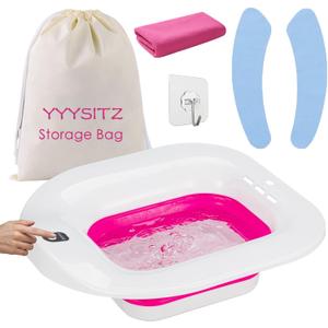 Electric Sitz Bath, Sitz Bath for Hemorrhoids, Sitz Bath for Postpartum Care, Toilet Seat Basin for Women, Yoni Hip Bath Pan, Sits Bath Soak Salts Bowl, Vaginal Wash Tub, Foldable, Pink