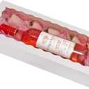 30-Pack Bakery Boxes with Window 16" x 6.5" x 3", Cookie Boxes, Auto-Popup Long Treat Boxes for Cookies, Strawberries (White)