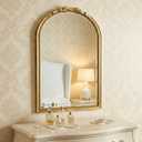 Large Vintage Arched Champagne Gold Bow Wall Mirror 24"x39" | Baroque, Twisted Rope Metal Frame, Carved Bow Design, Antique French Ornate Mirror for Entryway/Hallway/Bathroom