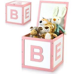Chunful Wood Baby Shower Box ABC Display Box for Party Decorations with Alphabet Letters Personalized Shower Gifts Basket Party Blocks Backdrop for Boys and Girls (Pink,White)