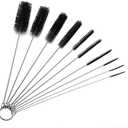 10" Long Professional Tube Cleaning Brush Set, Black, 10 Pc. Kit, Heavy Duty Deep Cleaning Brushes with Flexible Handles for Bottles, Straws, Pipes, Keyboards, Glass, Guns, and Detailing (10pk - 2mm 3mm 4mm 5mm 6mm 8mm 12mm 16mm 20mm 24mm)