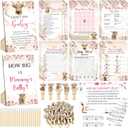 Funnymoom 426 Pcs Highland Cow Baby Shower Games Set-8 Games, Includes Baby Shower Bingo Price is Right Guess Who Word Scramble Prediction and Advice How Big is Mommy's Belly Don't Say the Words (Pink, Beige)