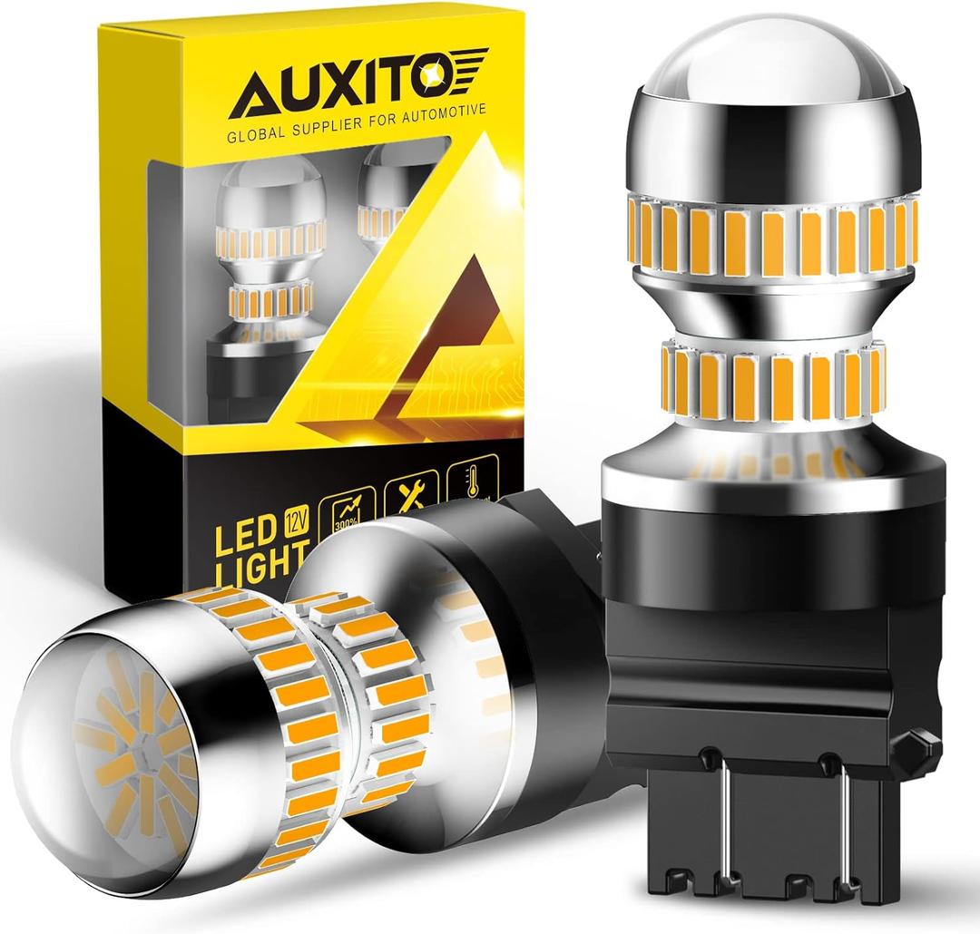 AUXITO LED Turn Signal Bulb 3157 LED Bulbs Amber Yellow 400% Brighter 3156 3457A 4057 4157 LED Bulb for Front Rear Turn Signal Light Blinker DRL Marker Parking Lights, Pack of 2