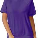 Sweatshirts for Women Crewneck Short Sleeve Shirts Summer Casual Pullover Blouses(Purple,S)