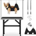 niffgaff Dog Grooming Table with Arm, Hammock & Nooses, 30" H Foldable Heavy Duty Pet Grooming Station, 35.5" L23.6" W Non-Slip Waterproof Tabletop, 33.5" Height Adjustable Stainless H-Frame Arm