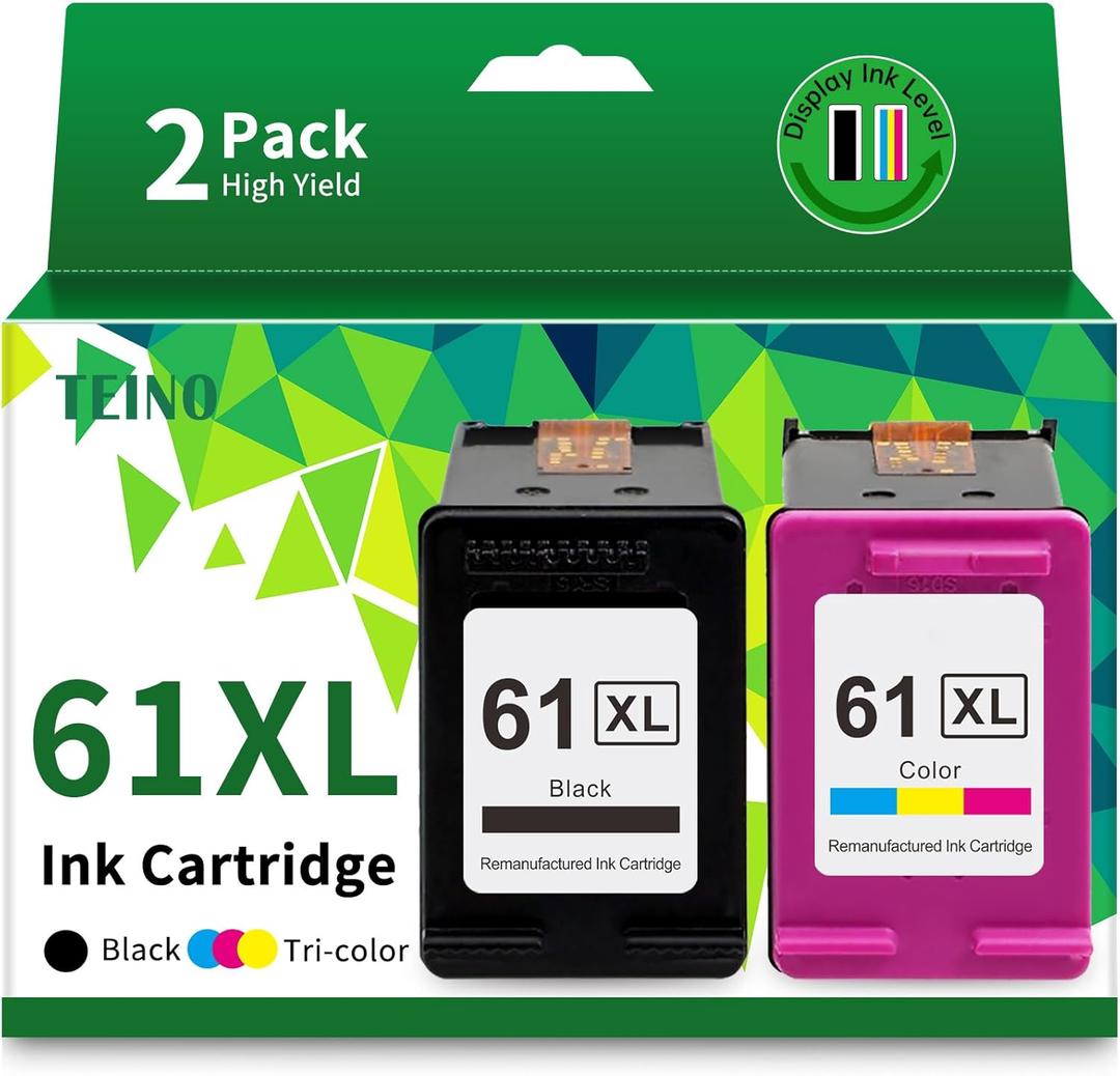 61XL 61 Ink Cartridge Combo Pack Replacement for HP Ink 61 61XL Ink Cartridges for HP Printers Envy 4500 5530 4502 Officejet 4630 Deskjet 2540 3510 Ink 61, 2-Pack