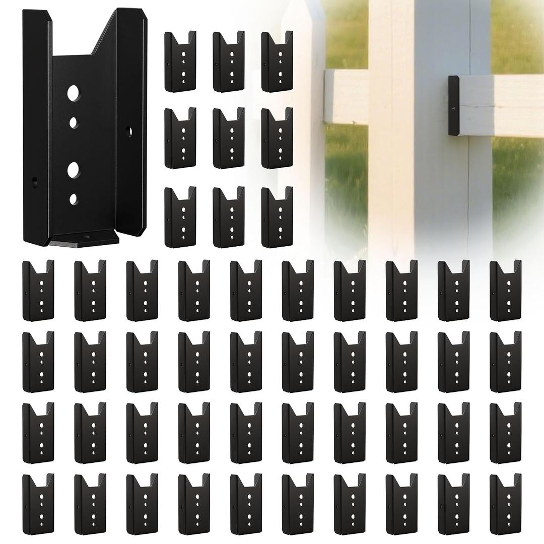 50PCS 2x4 Fence Brackets - Black Powder Coated 18 Gauge 2x4 Brackets for Wood Deck Rail to Post, Heavy Duty Steel Deck Railing Connectors 2 x 4 with Pre-Drilled Screw Holes