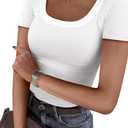 ANRABESS Women Short Sleeve Tops Scoop Neck Ribbed Knit Slim Fitted Basic Tee Shirts Casual Summer Clothes 2025 Fall Outfits Small