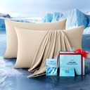 Ultra-Chill Cooling Pillowcase Set of 2 for Hot Sleepers, Softer Than Silk Pillow Cases for Protecting Hair & Skin, Breathable Bed Pillow Covers w/Zipper, Gifts for Women Men(Beige, Standard)