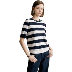Women's Striped Round Neck Tops - Classic Stripes Tee, Summer Bold Stripes Blouses Casual T Shirt for Women (X-Large)