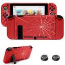 JINGDU Protective Case Compatible with Nintendo Switch 2017, TPU Case Accessory for Switch Console and Grip Joy-Con, Switch Protector with 4 Thumb Grips, Red Spider Web