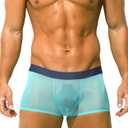 Mens Sexy See Through Boxers Ice Silk Sheer Underwear Trunks Stretch Ultra Thin Bulge Pouch Boxer Briefs (Sky Blue, XL)